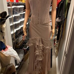 🔥💯Robert Cavalli Elegant Beige Corset 2pc with Ruffle Skirt